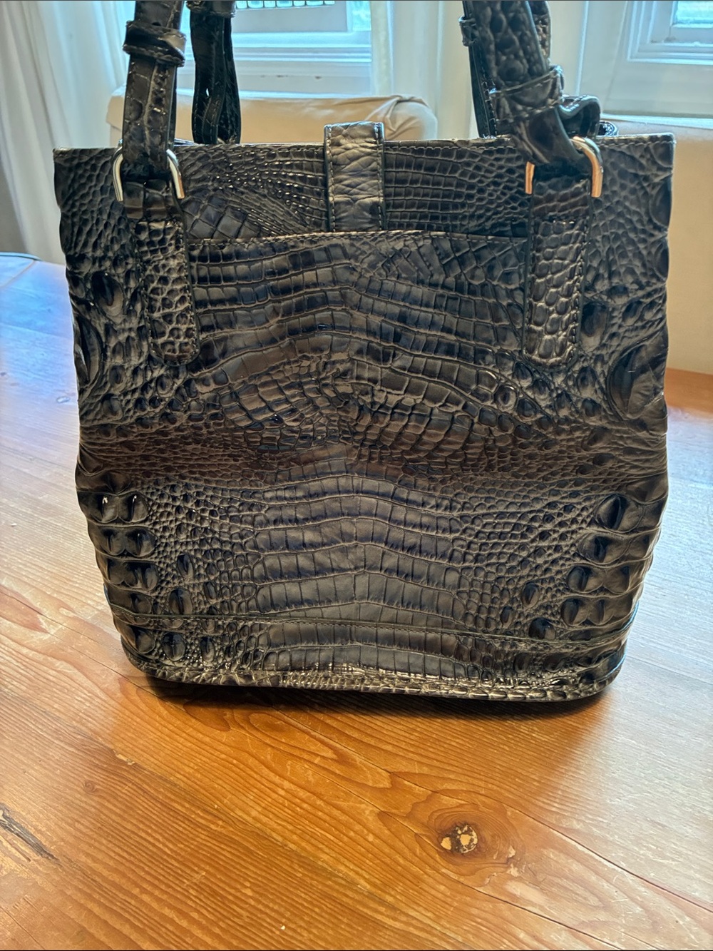 Brahmin Fiora Dark Gray Melbourne Bucket Shoulder Tote Bag - Picture 5 of 16